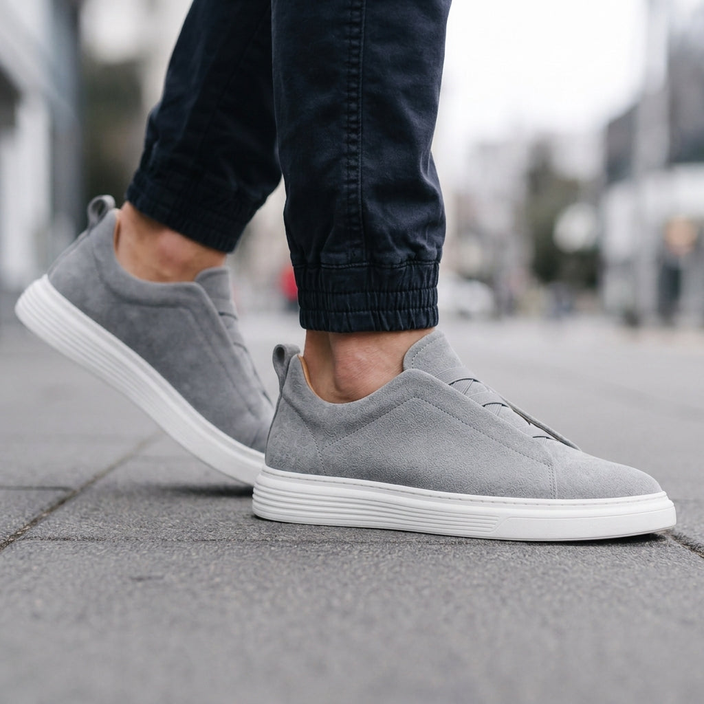 SlateEase Suede Slip-Ons - Light Grey