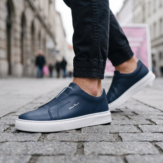 HarborStep Leather Slip-Ons - Navy Blue