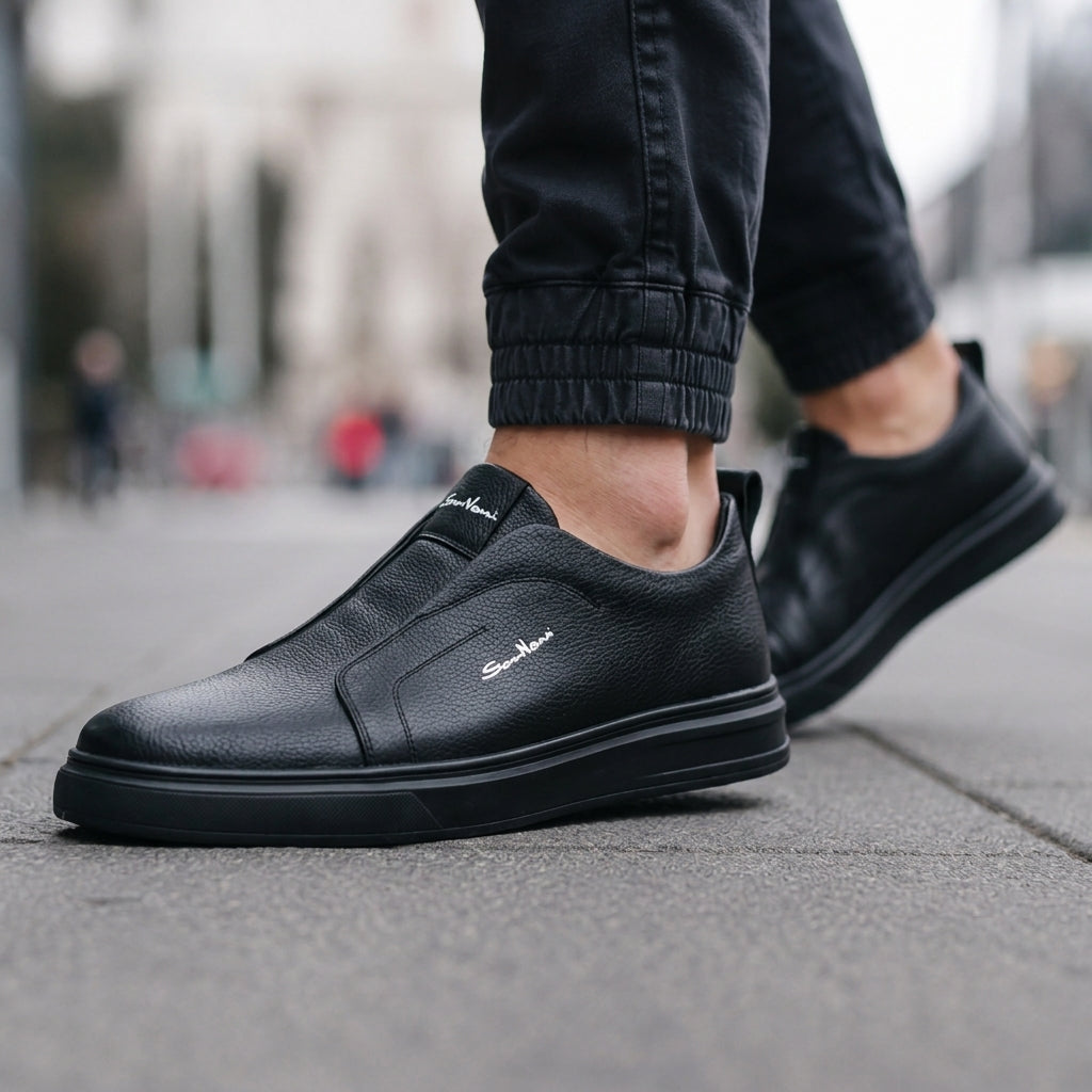 HarborStep Leather Slip-Ons - Black