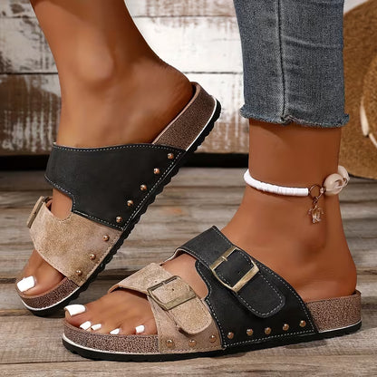 RetroGroove™ - Women's Retro Buckle Strap Slides