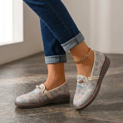 BloomVelvet™ Embroidered Flats - Grey